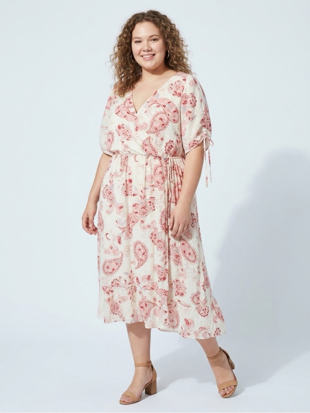 torrid Cream and Pink Paisley Wrap Midi Dress